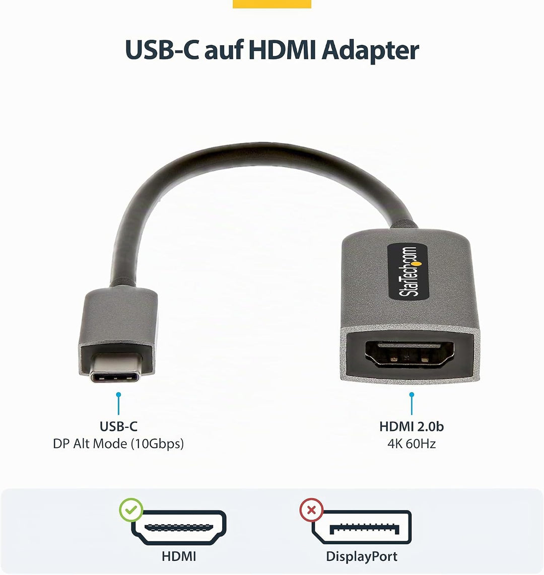 StarTech.com USB-C auf HDMI Adapter - 4K 60Hz Video, HDR10 - USB-C auf HDMI 2.0b Adapter Dongle - US