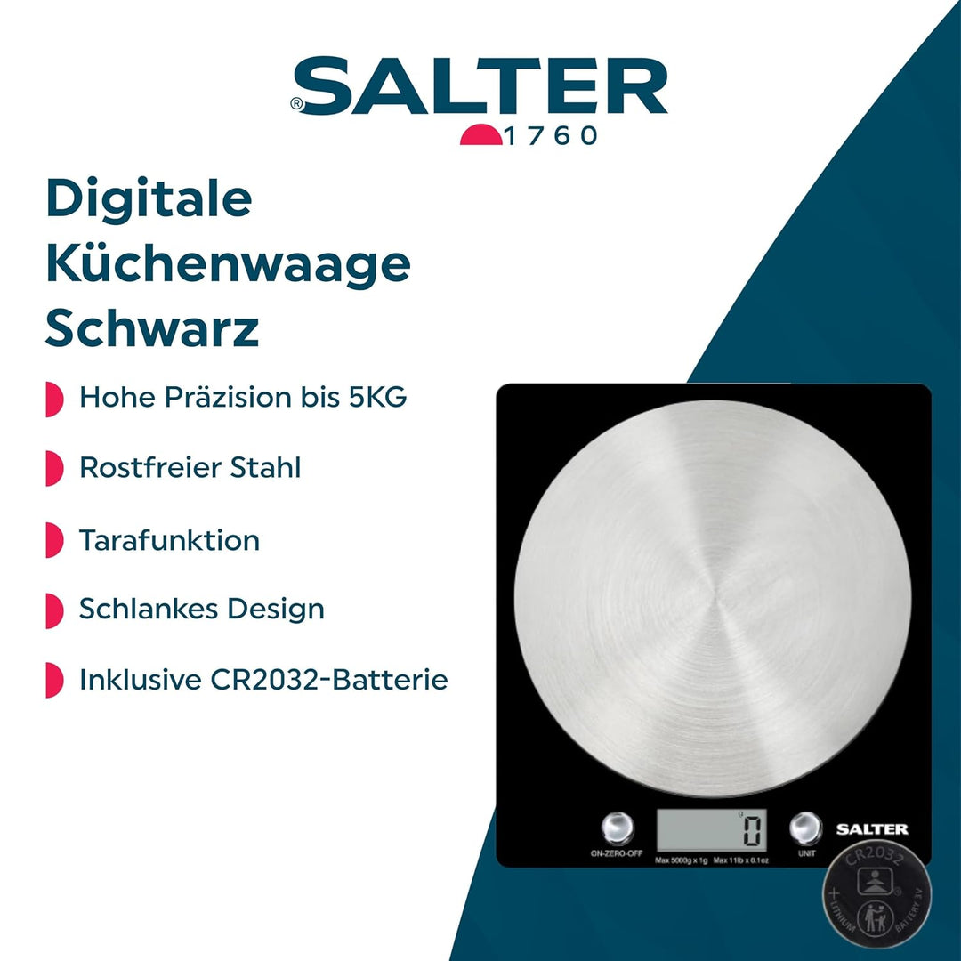 Salter Digital Kitchen Weighing Scales –Stylish Slim Design Electronic Cooking Scale for Home + Kitc