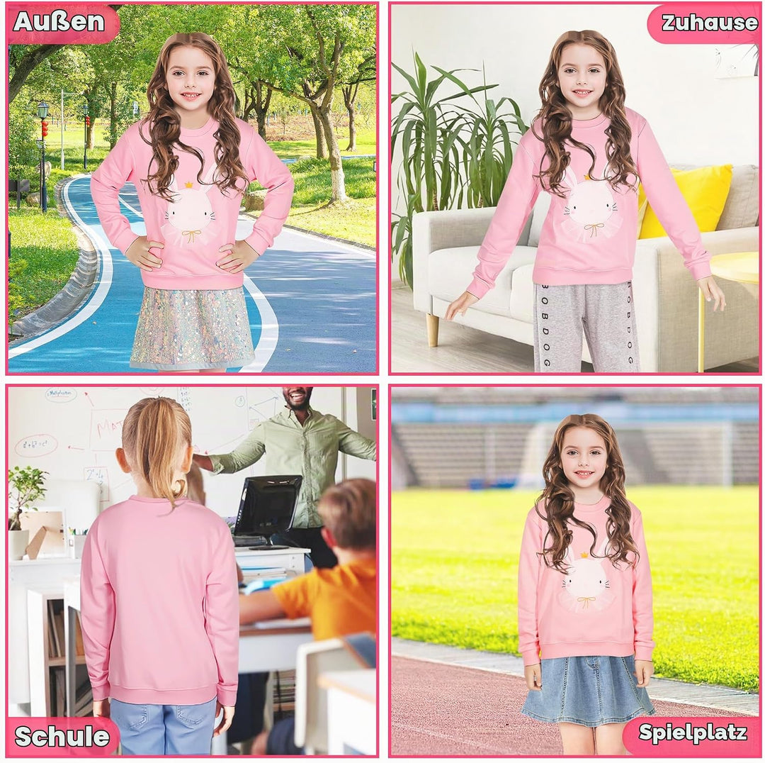 Sweatshirt Kinder Mädchen Regenbogen Einhorn Sweatshirt Pullover Sport Grau Rosa Langarm Warm Baumwo