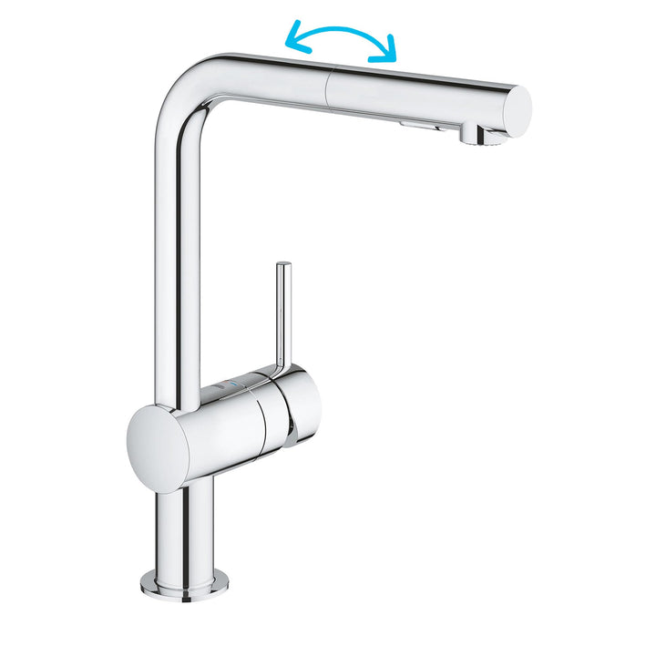 GROHE Minta - Einhand- Küchenarmatur (L-Auslauf, herausziehbare Dual-Spülbrause, 360° schwenkbar, kr