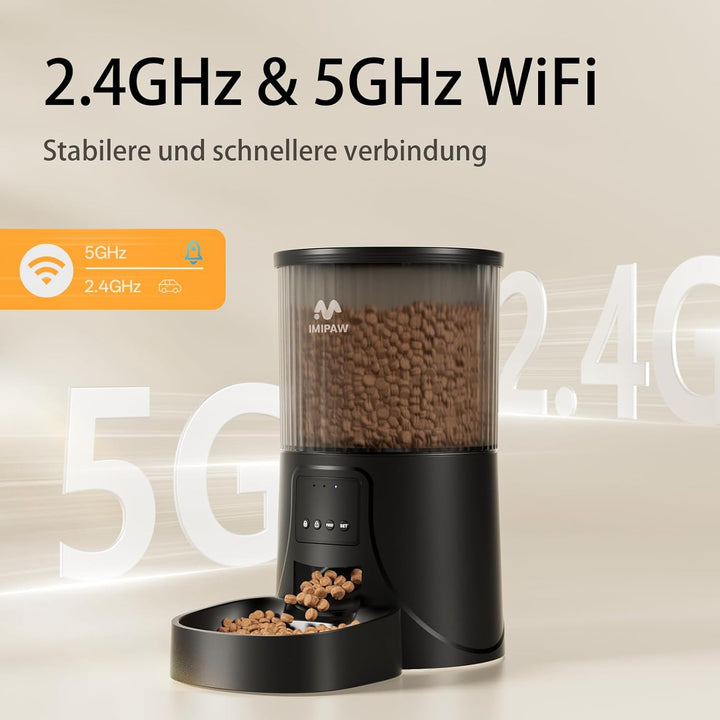 IMIPAW Futterautomat Katze, 5G | 2.4G WiFi Katzenfutter Automat, APP-Steuerung Futterspender für Kat