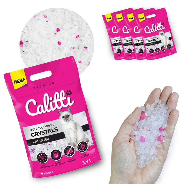 Calitti - Silikat Katzenstreu | Premium Crystals Silikatstreu | Antibakteriell Katzensand | 4-er Set