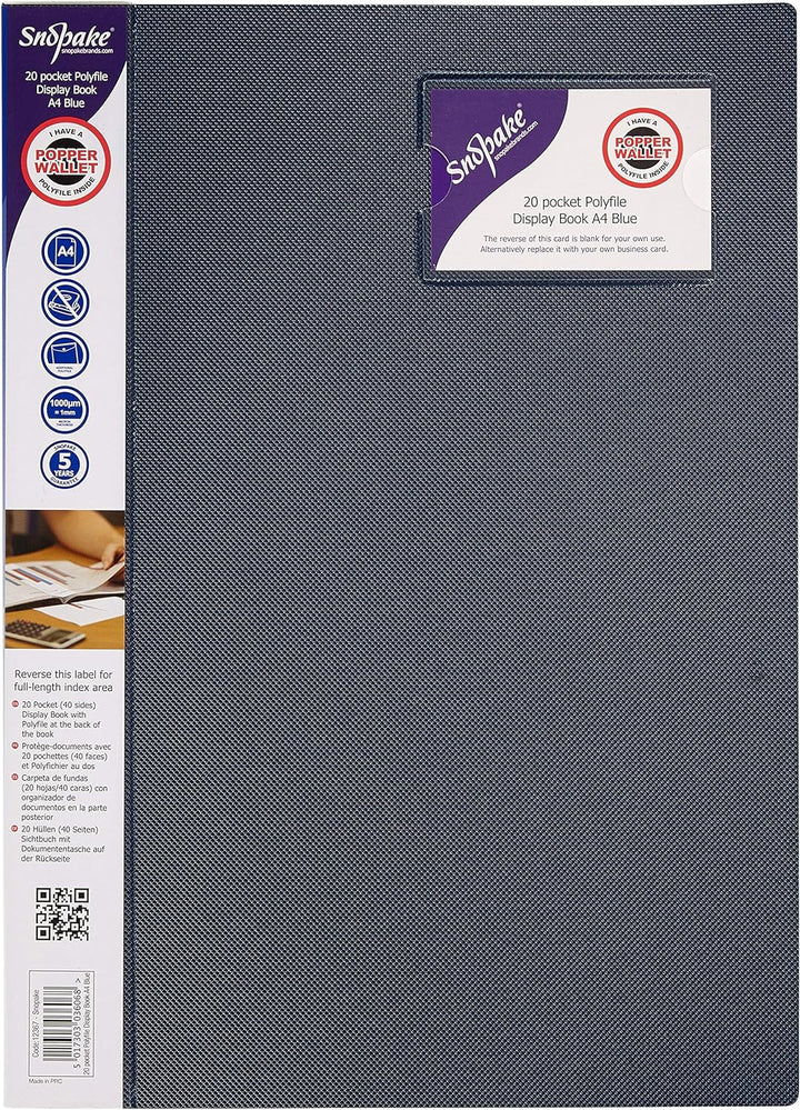 Snopake Sichtbuch A4, 20 Hüllen, Blau, 5 Stück, Ref: 12367, 5 Stück