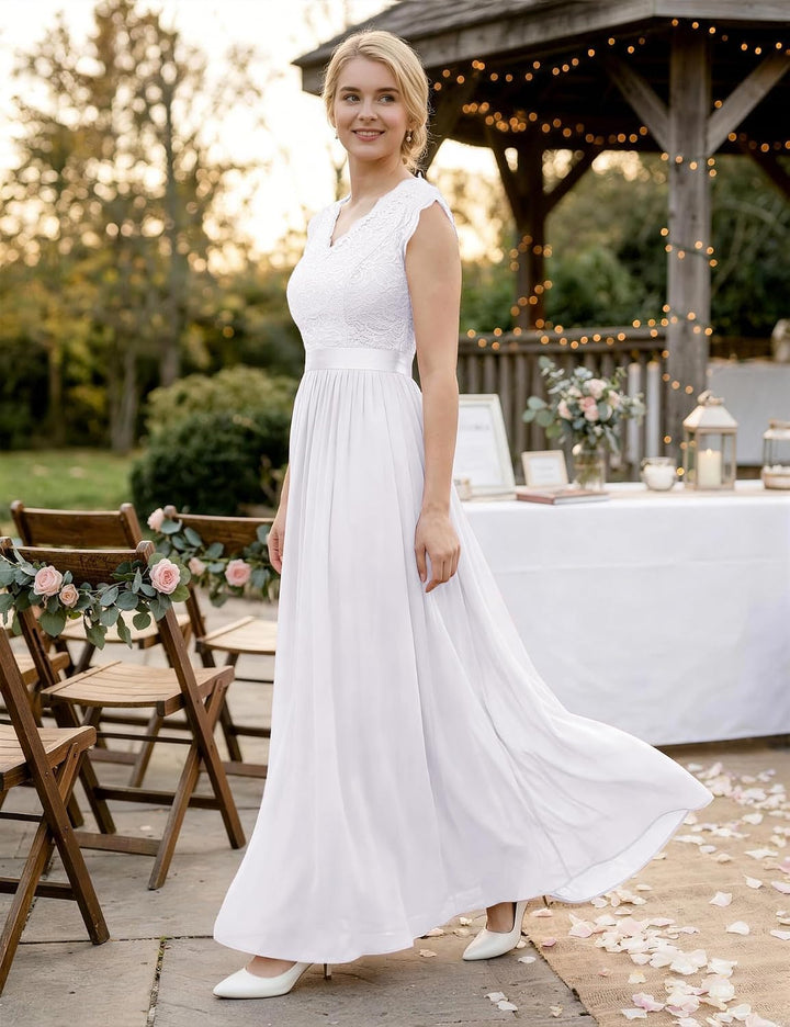 Dressystar Spitzen Cocktailkeid Elegant für Hochzeit Knielang Festlich Abendkleider Kurz XXL Band_we