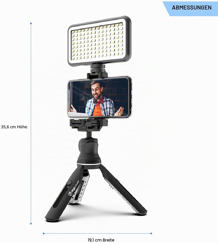 DigiPower Vlogging Kit Instructor mit LED Videoleuchte, Clip-on Lavalier Mikrofon, Handy + Kamera Ha