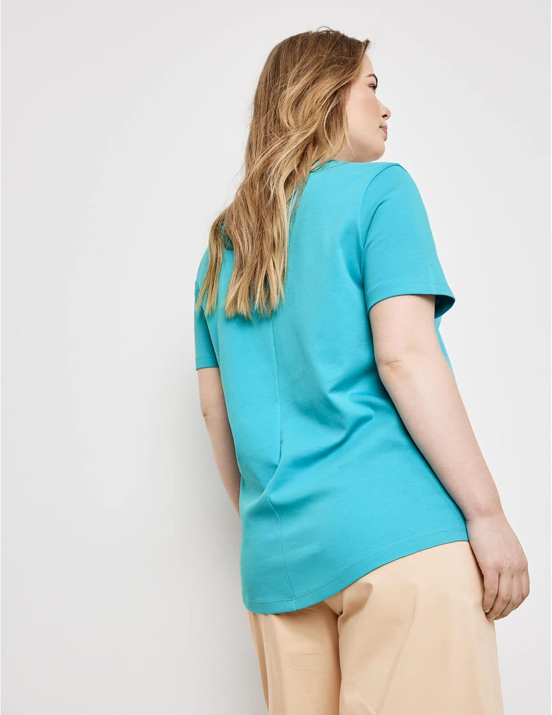 SAMOON Damen 871040-26206 T-Shirt, Curacao Blue Gemustert, 44