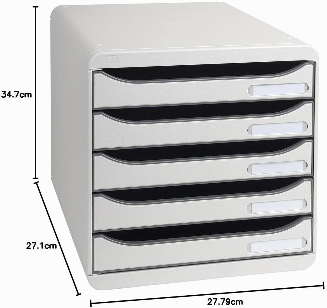 Exacompta 309740D Premium Ablagebox mit 5 Schubladen für DIN A4+ Dokumente. Stapelbare Schubladenbox