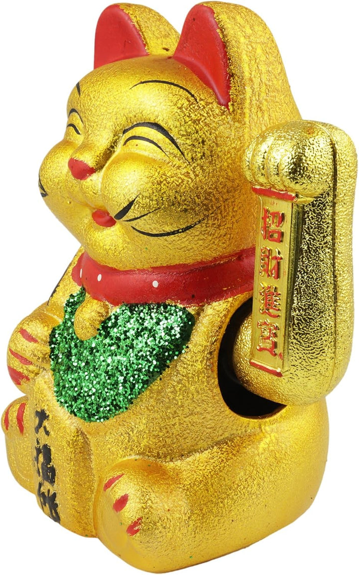 Freak Scene Glückskatze Maneki-Neko Augen zu Winkekatze aus Keramik 17cm Gold