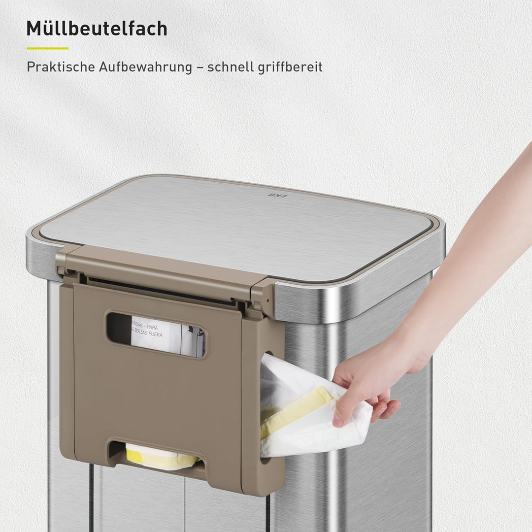 EKO Hudson Mülleimer 75 L, Abfalleimer mit Müllbeutel-Aufbewahrungsfach und Geruchsfach, Treteimer a