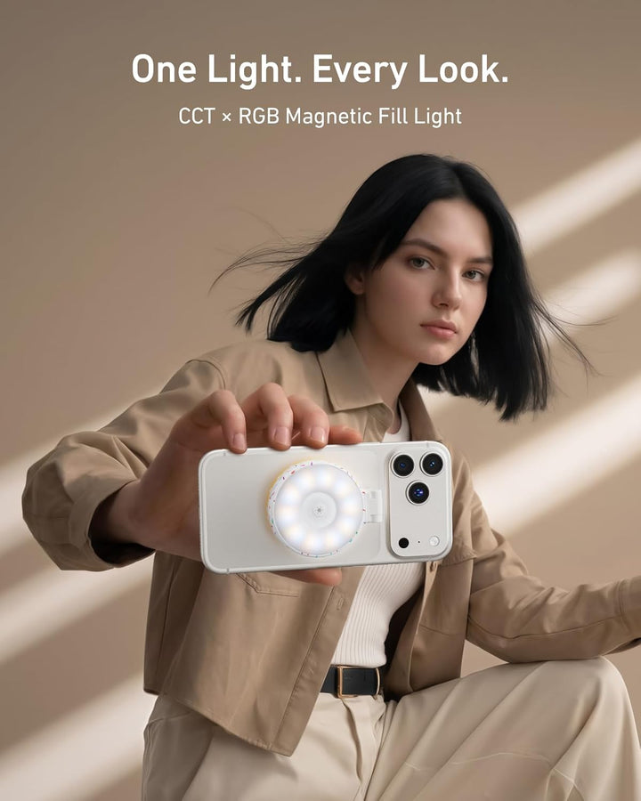 TELESIN Magnetische Selfie Licht RGB für iPhone Magsafe &amp; Android | 2700K–7500K Ringlicht handy | Sc