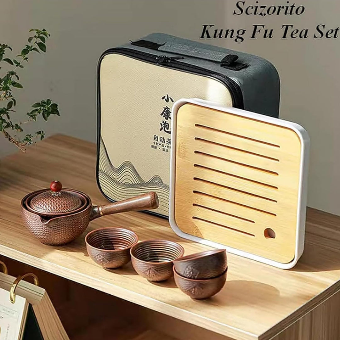 Keramik Portable Travel Tee Set, chinesischer Kungfu Tee Set mit 360-Rotation Teekanne und Infuser,