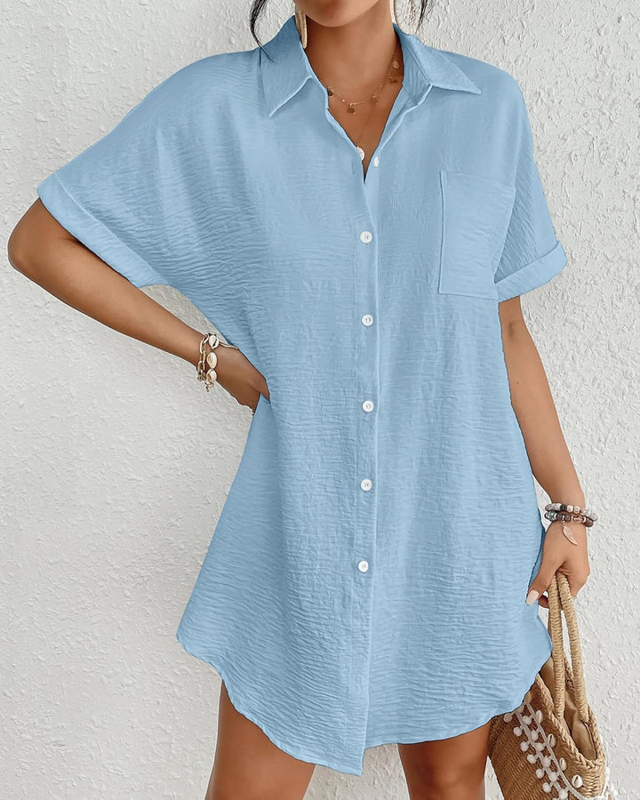 Bsubseach Frauen Badeanzug Coverup Shirt Kleid Button Down Badeanzug Cover Up Beachwear, Himmelblau