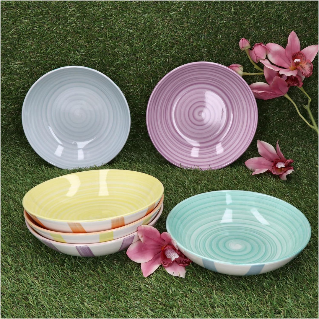 MamboCat Beach Pastello Stripes 6er Set Suppenteller I 600ml I Steingut-Teller mit Pastell Streifen