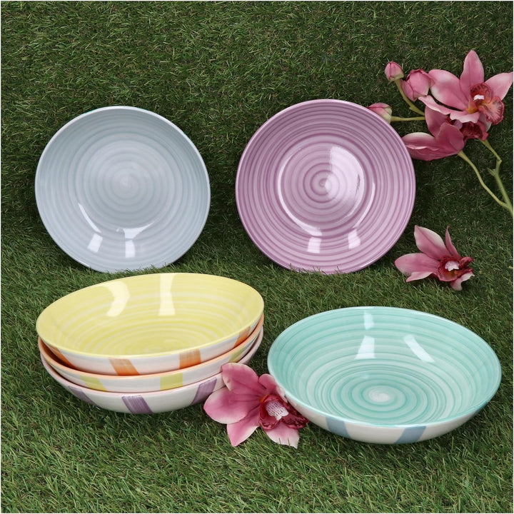 MamboCat Beach Pastello Stripes 6er Set Suppenteller I 600ml I Steingut-Teller mit Pastell Streifen