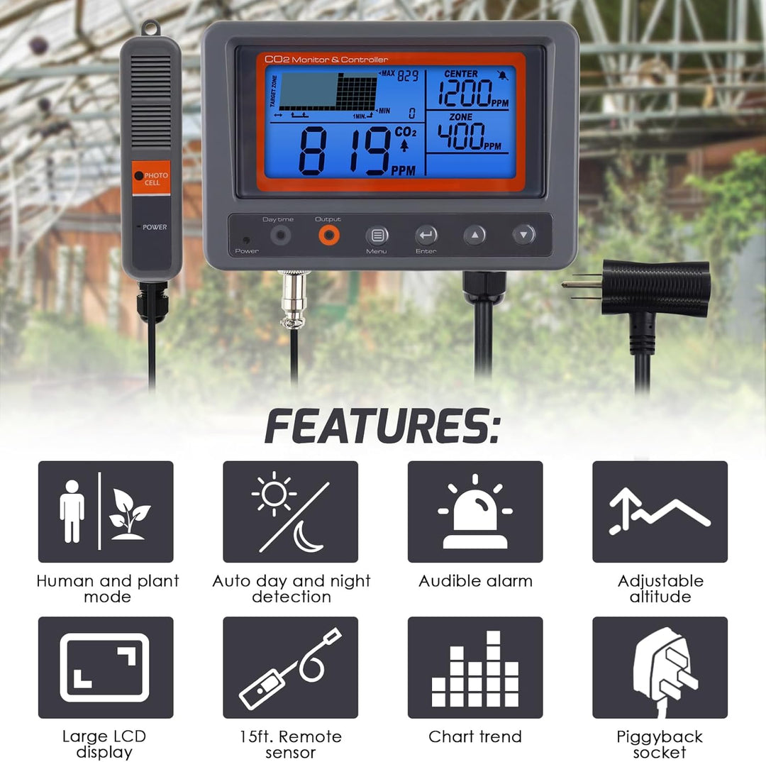 CO2 Controller Kohlendioxidregler CO2-Messgerät Monitor Tag und Nacht Relais Funktion, NDIR CO2 Sens