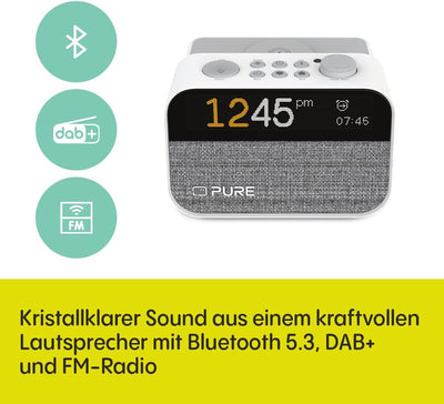 Pure Moment Charge – Radiowecker mit Wireless-Ladepad, DAB+/FM, Bluetooth, natürlichen Klängen, Whit