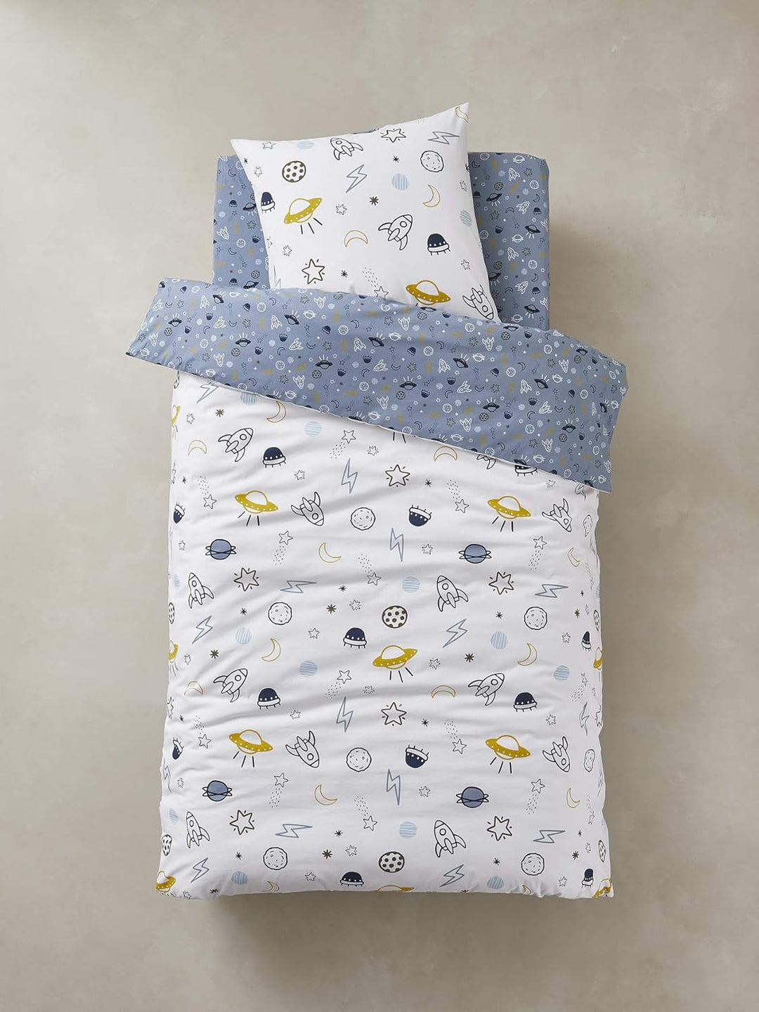 Vertbaudet Kinder Bettwäsche-Set „Cosmos“ blau/weiss Bedruckt 140X200 - Kissen 63X63 140X200 - KISSE