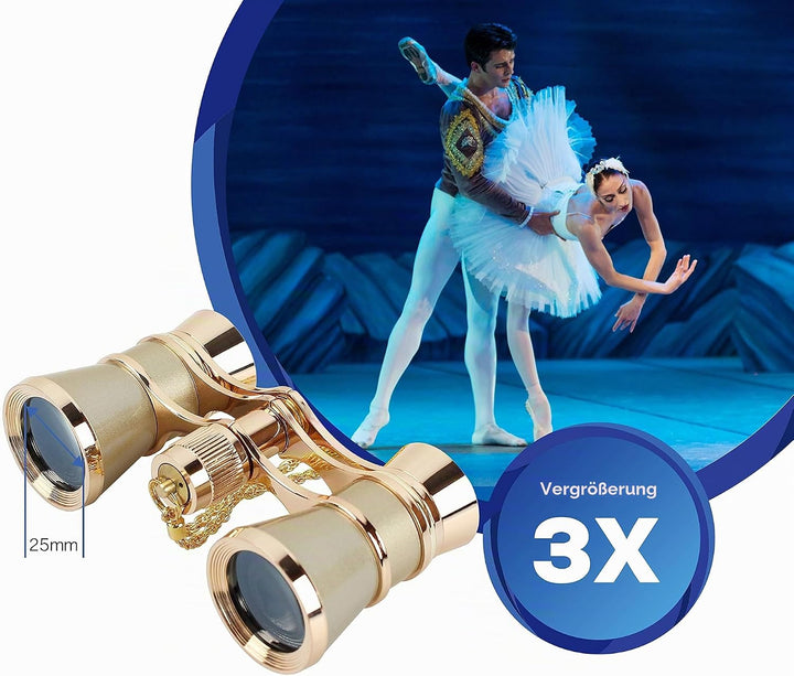 Aomekie 3x25 Opernglas Theaterglas Mini Klein Kompakt Feldstecher Fernglas mit Kette für Theater Kon