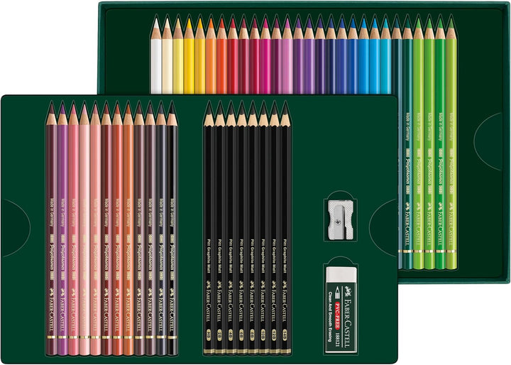FABER-CASTELL 210054 - Zeichenset 50-teilig mit Polychromos Buntstifte und Bleistifte Pitt Graphite