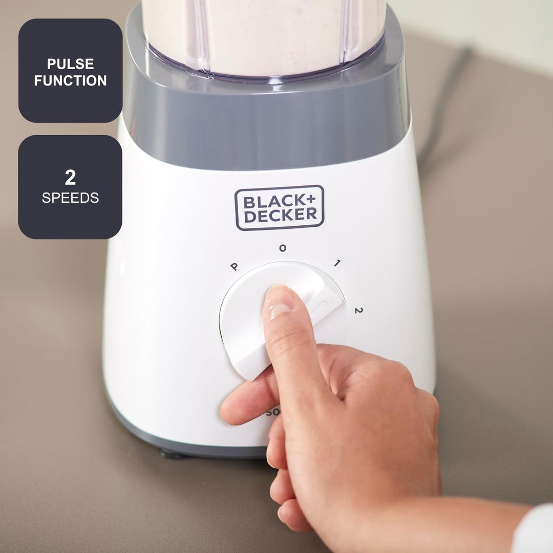 BLACK+DECKER Standmixer | 500W | 2 Geschwindigkeiten | Pulse-Funktion | Glaskrug | 1,5L | Edelstahlm