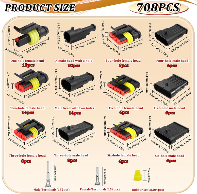 808 Stück Auto Steckverbinder, KFZ Stecker Wasserdicht, Kabel Steckverbinder Stecker, 1/2/3/4/5/6 Po