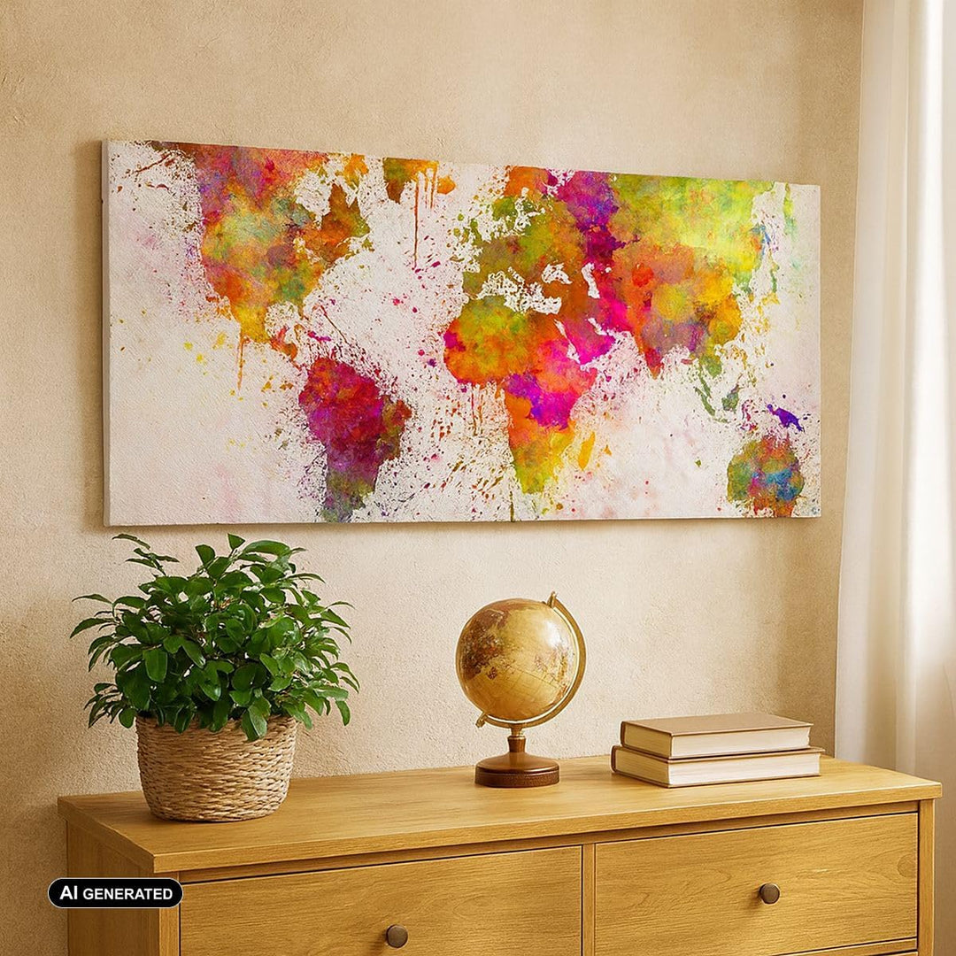 Panorama Bilder auf Leinwand 100x40cm Leinwandbild Karte Welt modern Gross Wanddeko Bild Schlafzimme