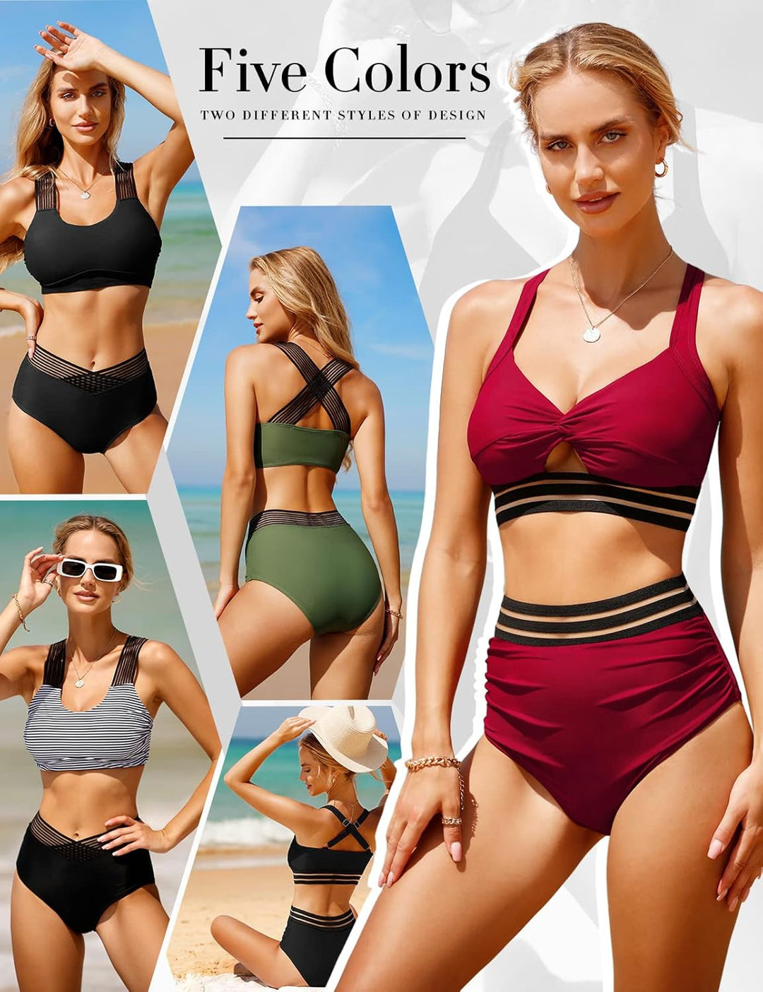 UMIPUBO Bikini Damen Bauchweg, High Waist Push Up Bikini Sets Zurück kreuzen Grosse Brüste Bademode
