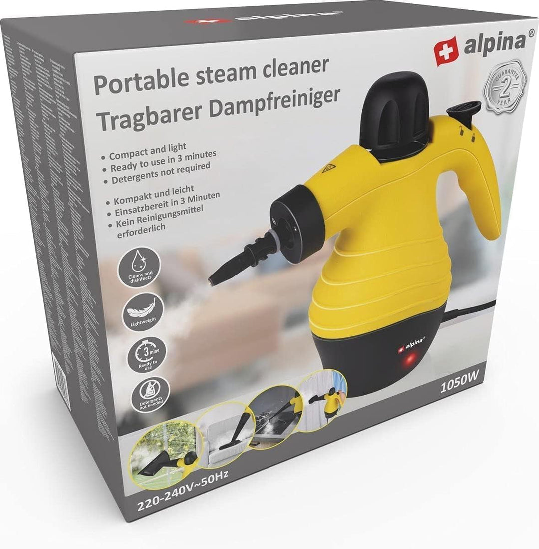 alpina Dampfreiniger - Handdampfreiniger - Kompakt & tragbar - tötet Bakterien - mit 10 Zubehörteile