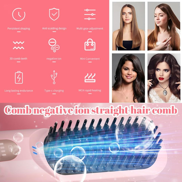 Hojalis Glättbürste Kabellos, 50w Kabellose Glättbürste, Tragbare Bürste Glätten Mit LED Anzeige Und