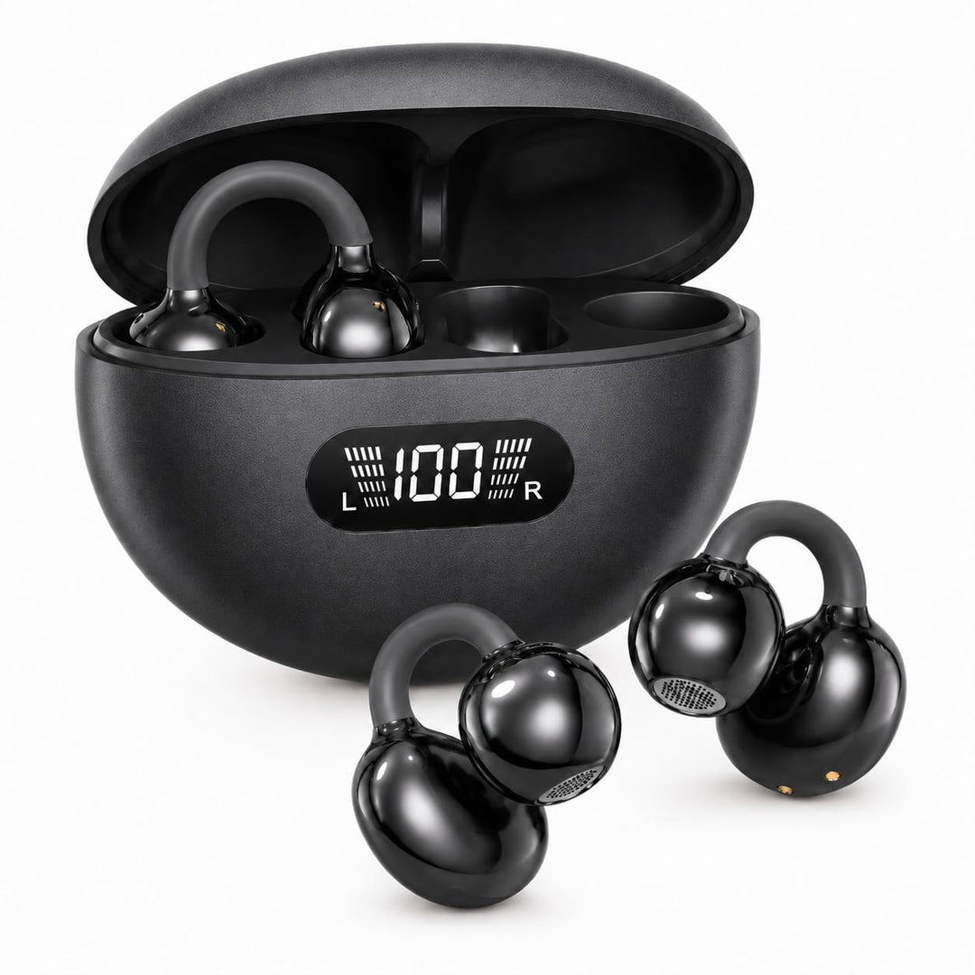 Bluetooth Kopfhörer 6.0, Open Ear Clip-On Kopfhörer Kabellos mit ENC Mikrofon, LED Anzeige, 48H Akku
