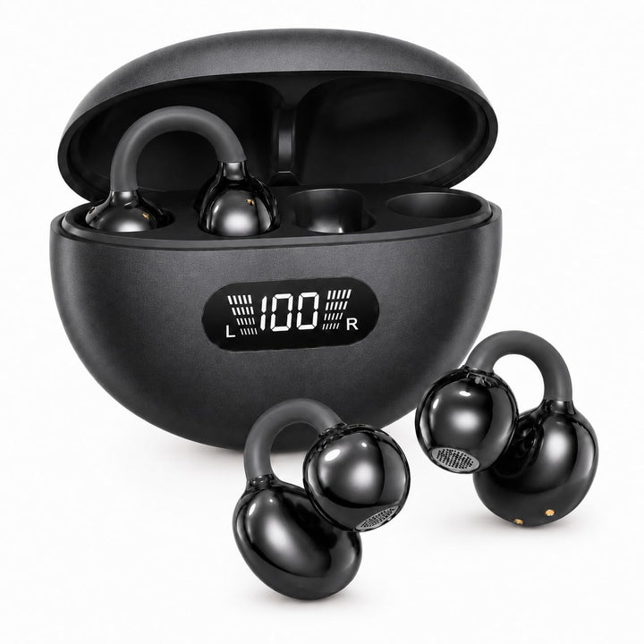 Bluetooth Kopfhörer 6.0, Open Ear Clip-On Kopfhörer Kabellos mit ENC Mikrofon, LED Anzeige, 48H Akku