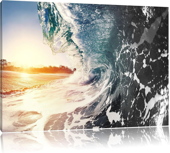 Pixxprint Riesen Welle bei Sonnenaufgang B&W Detail, Format: 100x70 auf Leinwand, 100x70