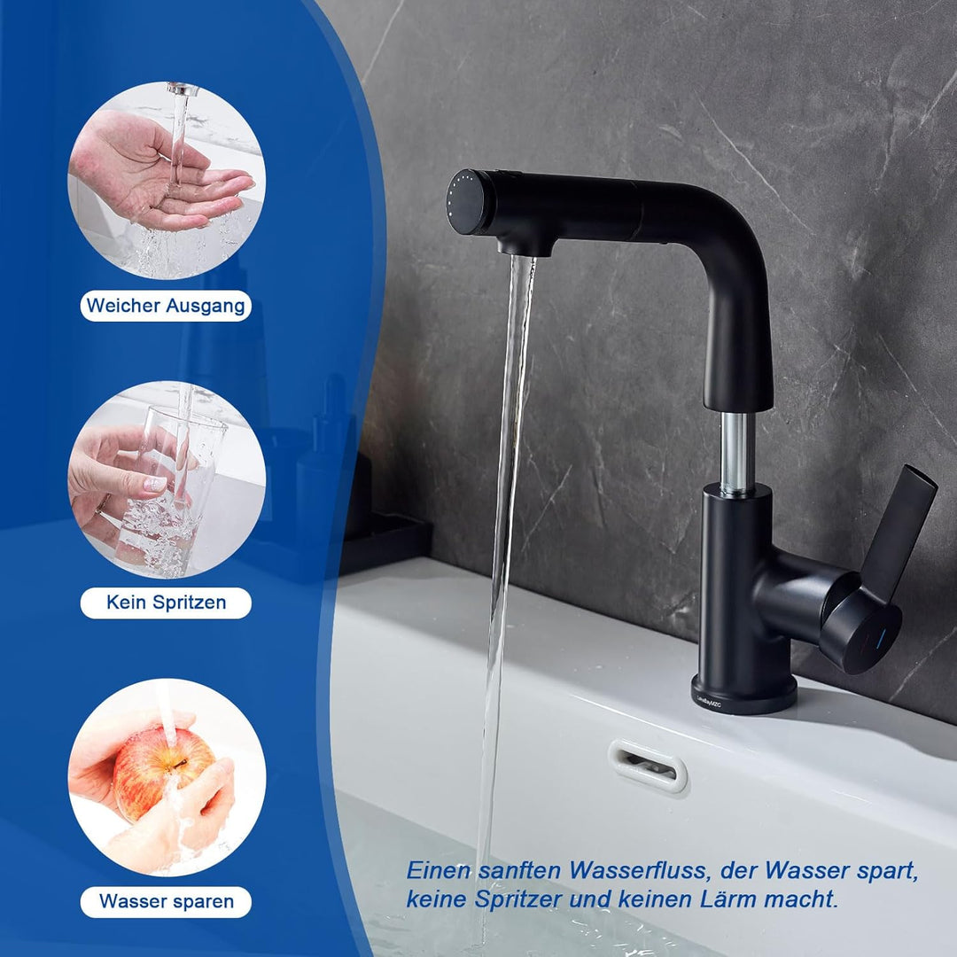 Waschtischarmatur mit LakeBayMZC Ausziehbar Wasserhahn Bad, Einhebelmischer Badarmatur Waschbeckenar
