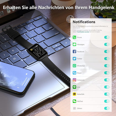 BRIBEJAT BT3 Smartwatch Damen Herren, 1.69" HD Fitnessuhr, 28 Sportmodi Fitness Tracker mit Pulsmess