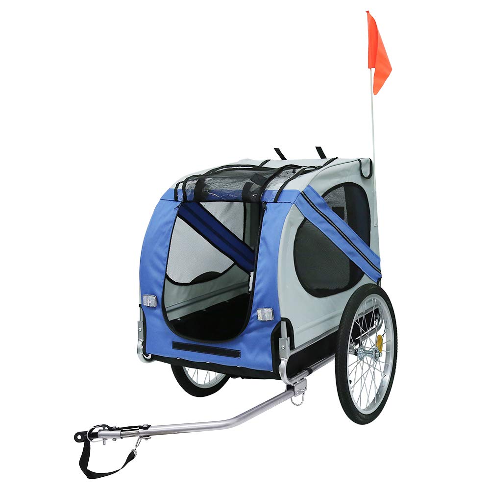 Faltbarer Fahrradanhänger für Hunde, Fahrradanhänger mit Sicherheitsgurt und Flagge, max. 40 kg (Bla