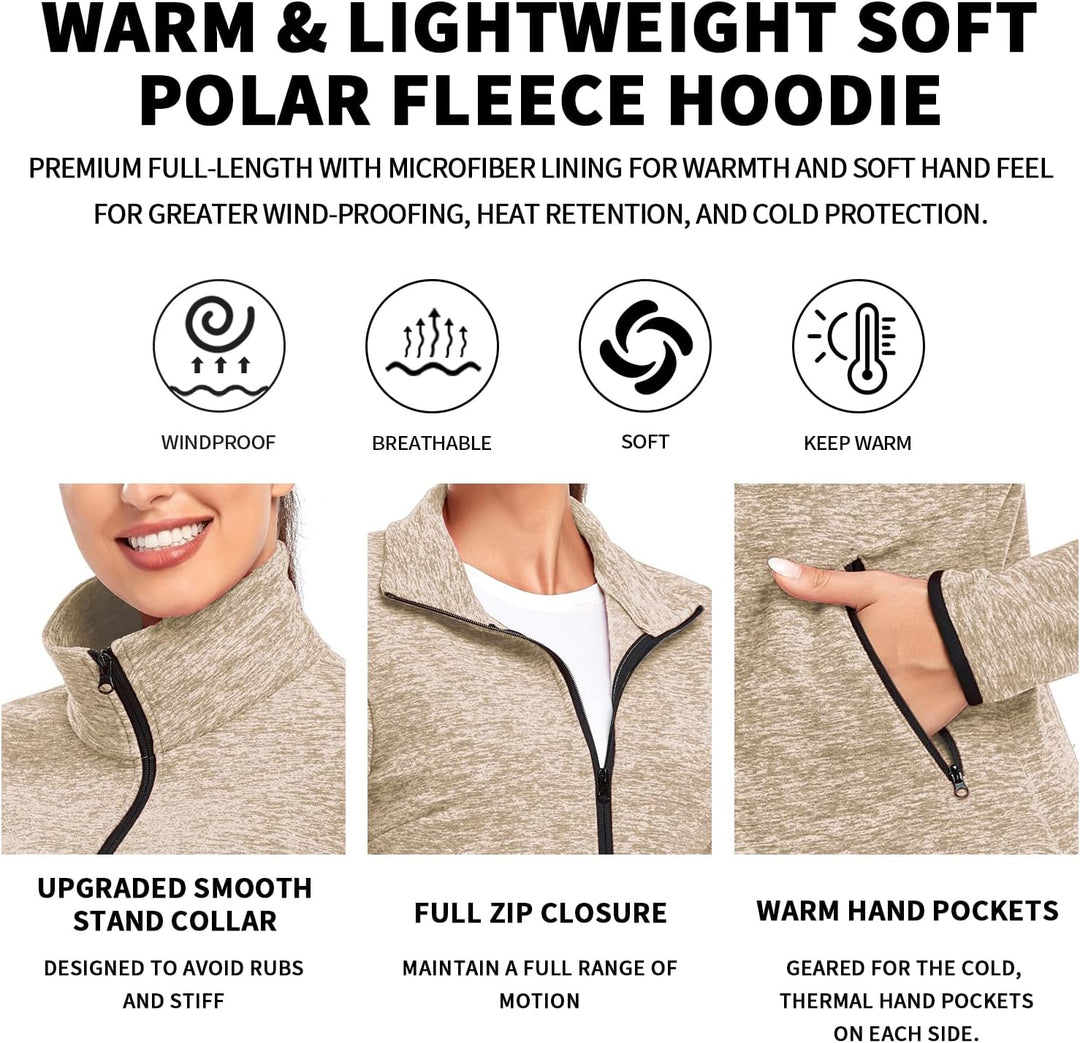 Soneven Fleecejacke Damen, Damen Fleece Jacke mit Durchgehendem Reissverschluss Langärmlig Leicht Fu