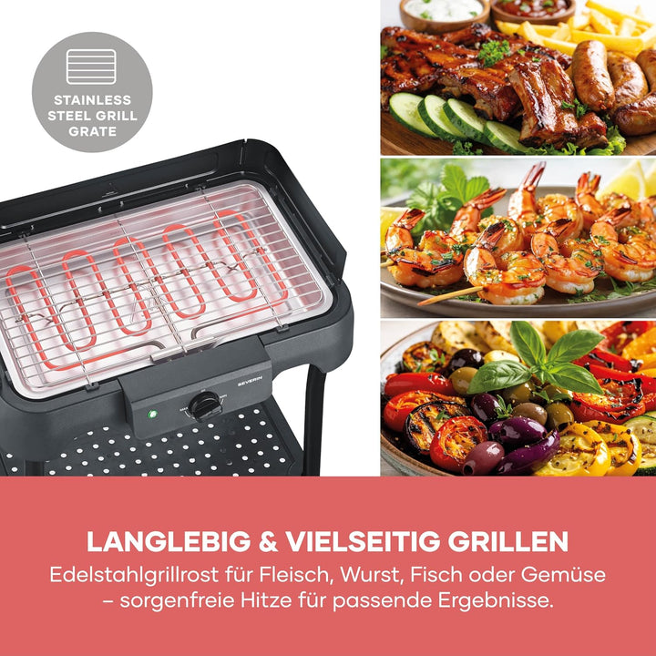 Severin Elektrogrill mit Standfuss, einstellbare Temperatur 35-200 Grad Celsius, schnelles Aufheizen