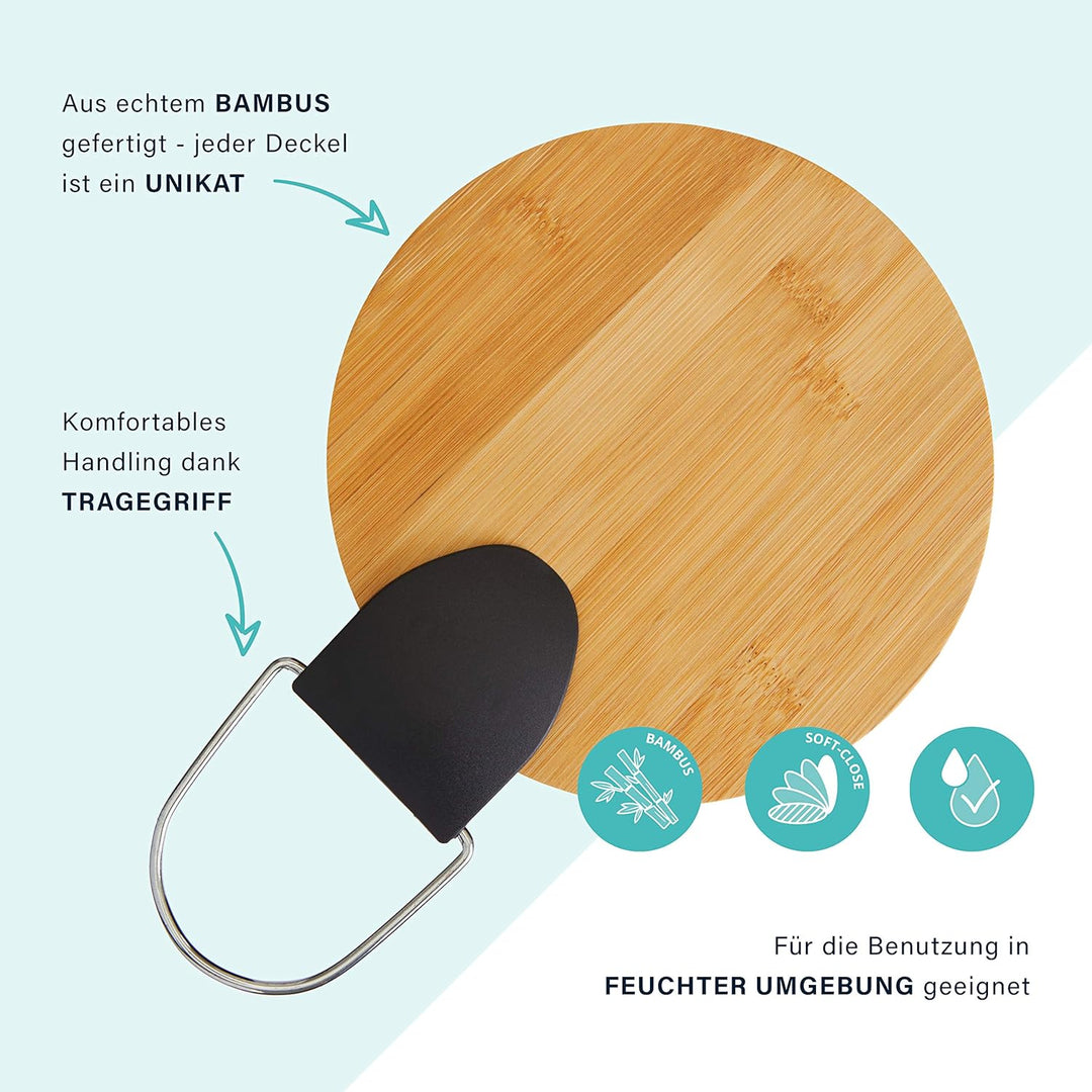 HIBATH® Kosmetikeimer mit Bambusdeckel - Badezimmer Mülleimer mit softclose Absenkautomatik - hochwe