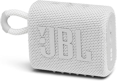 JBL GO 3 kleine Bluetooth Box in Weiss – Wasserfester, tragbarer Lautsprecher für unterwegs – Bis zu