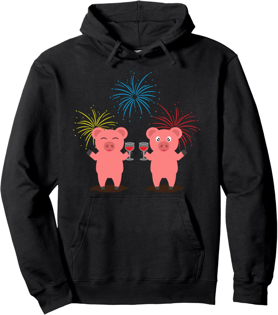 Glücksschwein Feuerwerk Neujahr Party Hoodie Pullover Hoodie