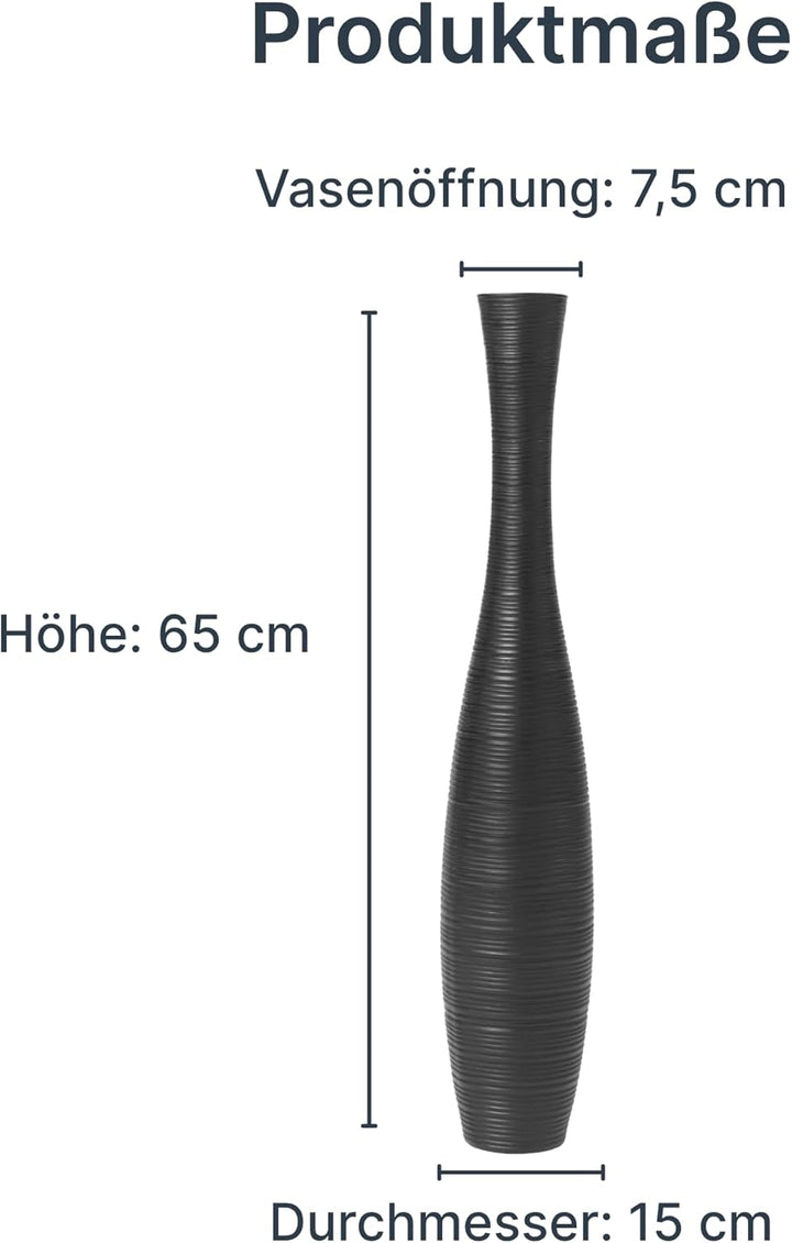 Leewadee Grosse Bodenvase für Dekozweige hohe Standvase Design Holzvase, Holz, 70 cm, Schwarz 70 cm