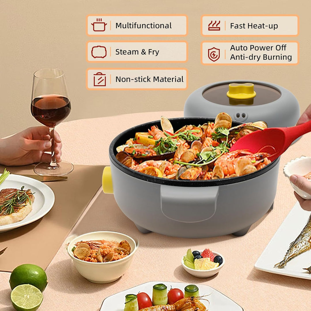 1.5L Elektrischer Hot Pot, Mini Multikocher mit 2 Dampfrosten für 1-2 Personen Haushalte Studentenwo