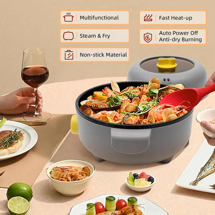 1.5L Elektrischer Hot Pot, Mini Multikocher mit 2 Dampfrosten für 1-2 Personen Haushalte Studentenwo