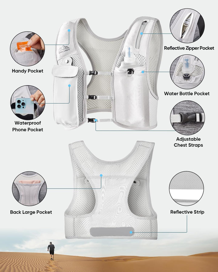 Zelvot Laufweste für Damen und Herren, Europäisches Originalpatent, Verstellbare Brustgurte, Trinkwe
