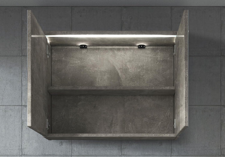 Spiegelschrank Paso 80cm Beton Grau - Schrank Spiegelschrank Spiegel Badezimmer Badmöbel Set Hängesc