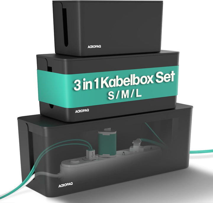 ACROPAQ Kabelbox 3 in 1 Set - Grosse, Medium und Kleine Kabelboxen, ganz einfach Kabel verstecken un