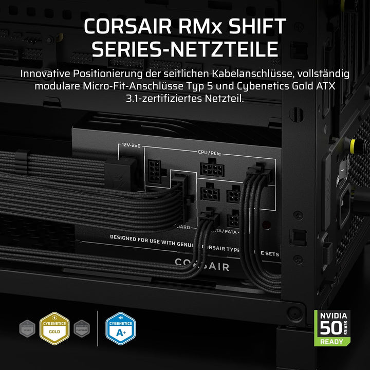 CORSAIR RM850x Shift (2025) Vollmodulares ATX-Netzteil – Modulare Seitenschnittstelle, 12-V-2x6-Kabe