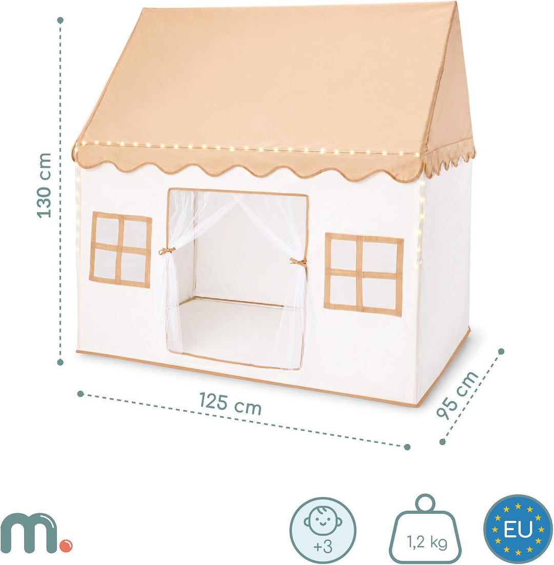 mamabrum XXL Spielhaus Zelt für Kinder aus Polyester mit LED Beleuchtung und Fenstern, Skandinavisch