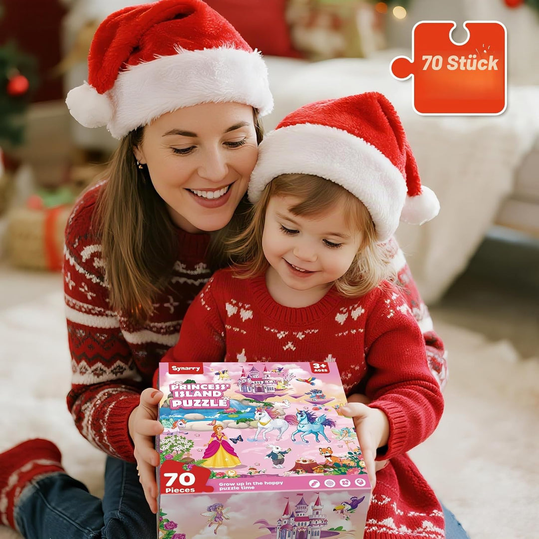 SYNARRY Grosse Einhorn Prinzessin Boden Puzzle für Kinder ab 3 4 5 6 7 8 Jahren, 70 Teile Kinderpuzz