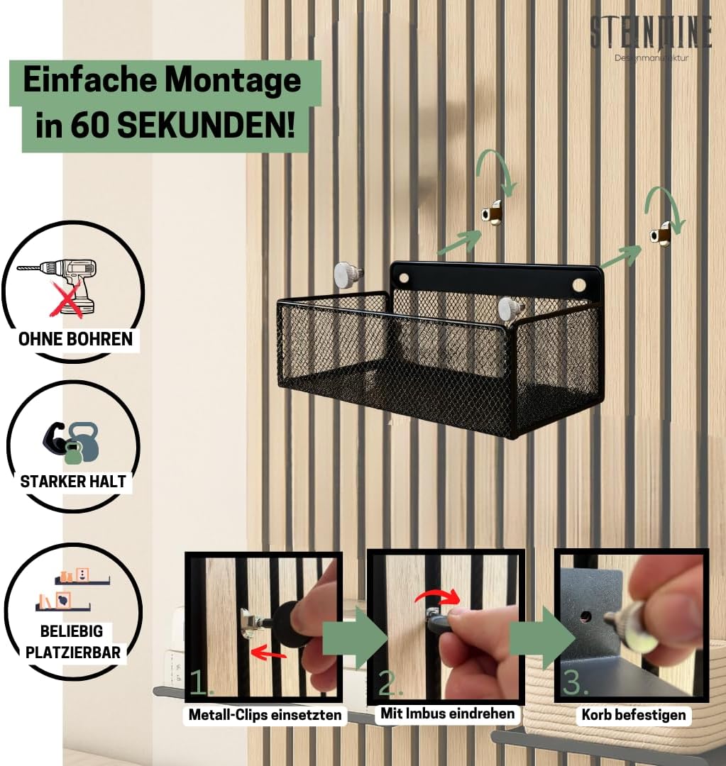 Steinmine - Designmanufaktur Zubehör-Set, Ablagen und Wandbehälter für Wandorganizer & Akustikpaneel